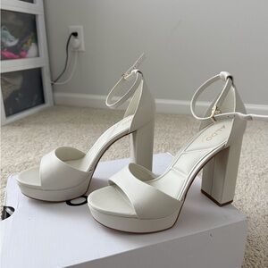 ALDO Enaegyn2.0, White Ankle Strap Block Heels